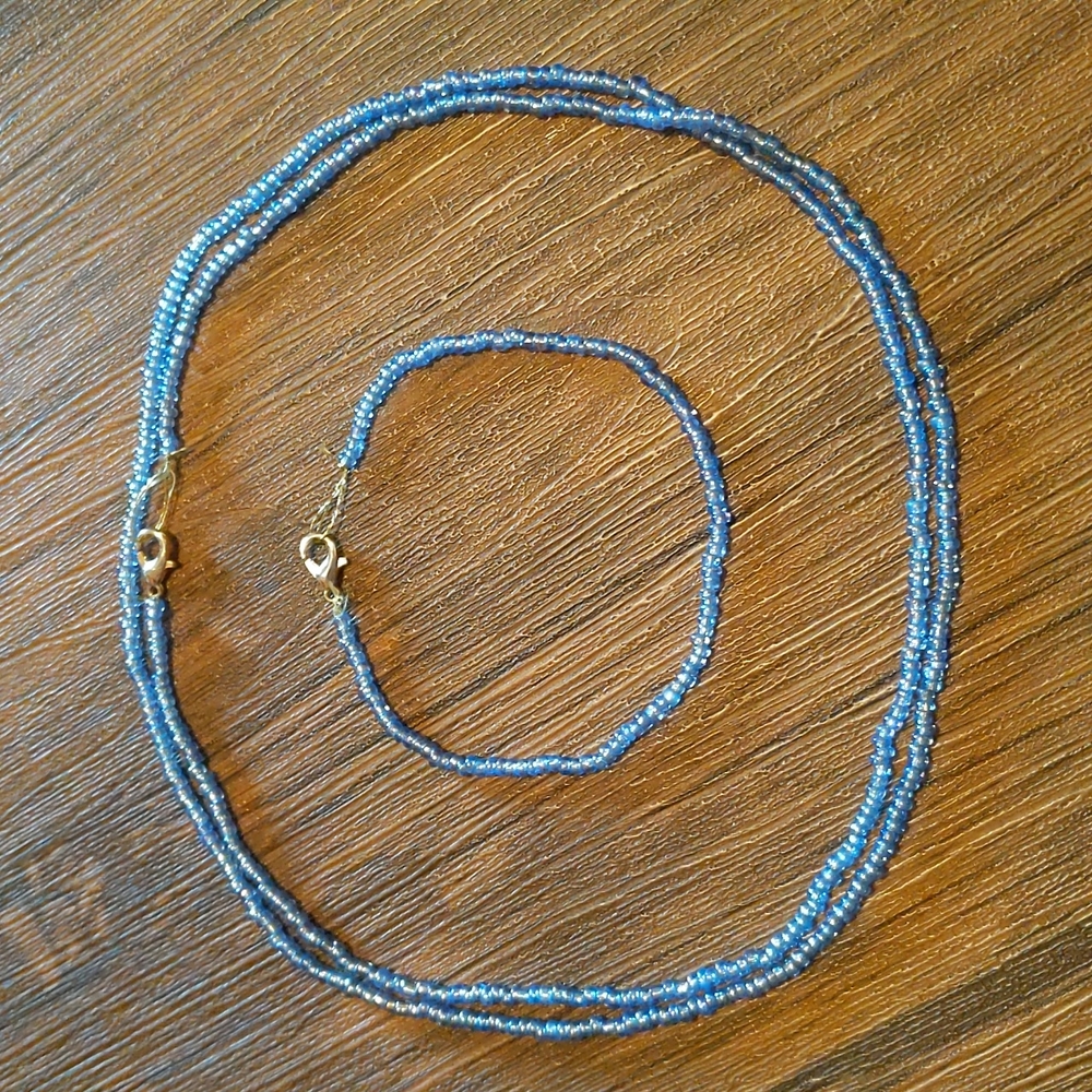 Layered Beaded Choker & Bracelet, Sea Glass 🌊